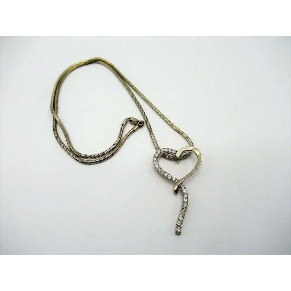Sterling  Silver Heart Pendant Necklace Clear Stones 925 MJL Jewelry 19" Chain
